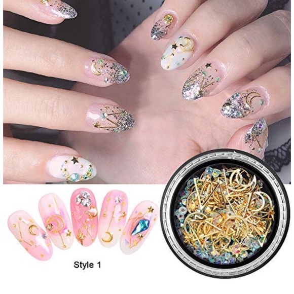 Studs Gems 3D Nail Art Rhinestones Gold Decals 6 - Picture 2 of 7